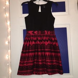 Black and red patterned dress.